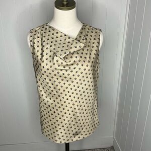 Vintage Collegian of California Womens 9/10 Sleeveless Blouse Gold Geo Print
